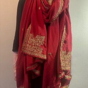 Gold embroidered very large Indian silk dupatta